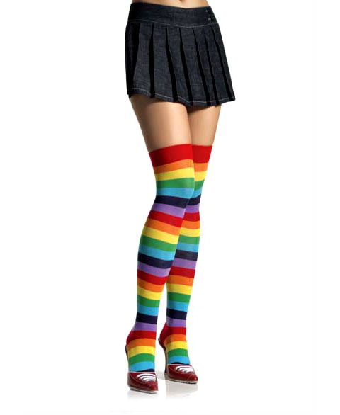 6606 Leg Avenue, Spandex acrylic rainbow striped thigh highs