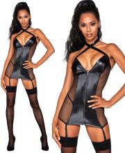 12447 Dreamgirl faux leather fishnet garter slip