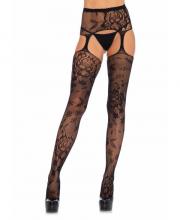 1082 Leg Avenue Floral lace stockings attached high waist garter belt
