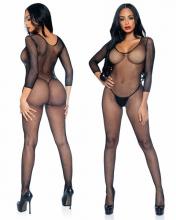 8378 Leg Avenue Black Deep-V long sleeved fishnet bodystocking