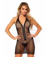 86086 Leg Avenue Fishnet zip up halter dress